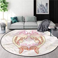 RUGSMAT Koi Fish Round Area Rug Reversible Floor Carpet,Love Heart Shape Sealife Design Non-Slip Fabric Round Rugs for Floor Mat Carpet Diameter-35