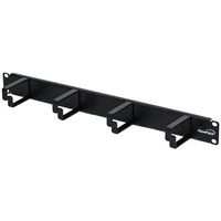 NavePoint 1U Horizontal 19-Inch Rack Mount Cable Management Panel with 4 D-Rings 2-Inches Deep Black 4-Pack