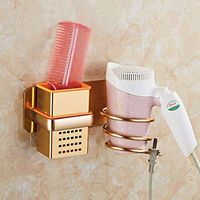 LOSYU Muti-Function Anodized Aluminum Hair Dryer Rack, Wall Mount Drain Hair Dryer Holders, with Plug Storage, with Storage Cup Bathroom Home Hotel 3 Color (Color : Gold)