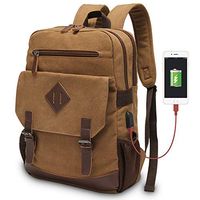 Vintage Backpack for Men, Modoker Canvas Leather Laptop School Backpack College Bookbag with USB Charging Port, Multipurpose Travel Vegan Rucksack Daypack Computer Bag Fits 15.6 inch Brown