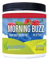 Morning Buzz Sports Energy Drink by New Health, Pre Workout, Sports Nutrition Drink, Supports Lasting Energy, Endurance, Mental Clarity, and Metabolism, 8 Ounce Powder Mix, 30 Servings(Blue Raspberry)