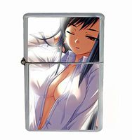 Anime Girl Flip Top Oil Lighter R1 Smoking Cigarette Silver Case Included