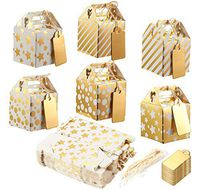 Pack of 36 Mini Paper Treat Boxes - Gable Favor Boxes, Fun Party Play Goodie Boxes, 3 Dozen Bright Golden Birthday Party, Shower Loot Gift Boxes, 6 Designs, 2 x 2 x 2 Inches