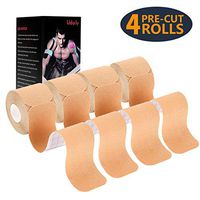 Udaily Kinesiology Tape Precut (4 Rolls Pack), Elastic Therapeutic Sports Tape for Knee Shoulder and Elbow, Breathable, Water Resistant, Latex Free, Beige