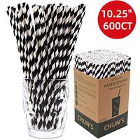 Biodegradable Paper Straws Bulk, Black and White Stripe - 10.25" Long, 600 Pack - For Tall Cocktails, Drinks, Restaurants and Food Services