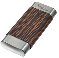 Personalized Visol Carver Ebony and Stainless Steel Cigar Case - 3 Cigars with Free Engraving