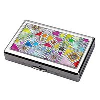 Mother of Pearl Yellow Red Purple Patchwork Mosaic Design Extra Long 100S Super Slim King Size 16 Cigarette Engraved Metal Steel RFID Blocking Protection Credit Business Card US Bill Holder Case Box