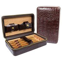 Monsiter Cigar Case for 4 Cigars Crocodile Pattern Wooden Cigar Box Portable for Travel and Outdoor