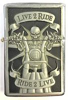 Eclipse"Live to Ride" Biker Skull Design Windproof Jet Flame Pocket Torch Lighter, 1880 (Silver Frame)