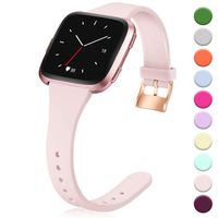 Hamile for Fitbit Versa/Versa 2/SE/Lite Bands, Slim Soft Silicone Wristbands Fitness Straps Replacement Belt for Fitbit Versa Lite Edition Smart Watch Band, Small (Pink/Rose Gold Buckle)