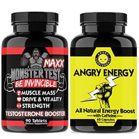 Angry Supplements Monster Test Maxx Testosterone Booster + Angry Energy 2-Bottle Bundle - Maximum Strength Testosterone Boosting Energy & Endurance Pack for Men - Safe, All-Natural Non-GMO Pills