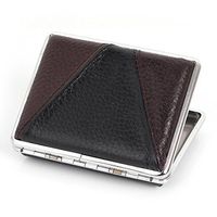 Brown Black Cow Leather Stainless Steel Metal Cigarette Case Holder Box Holds 16 Cigarettes