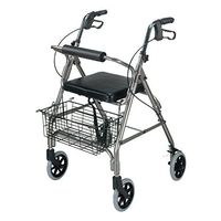 DMI Freedom Lightweight Folding Aluminum Rollator Walker with Adjustable Handle Height, Cushioned Flip Up Seat and Convenient Storage Basket, Titanium