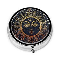 Gift Pill Box Case Vintage Sun Face Moon Star Ethnic Vintage Portable Compact 3 Compartment Medicine Holder for Daily Needs and Travelling