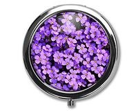 Eareeco - Violet Aubrieta Flowers Design Round Pill Case/Pill Box/Pill Case/Case- Three-Compartment Pill Box/Pill Case