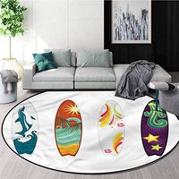 RUGSMAT Surfboard Modern Machine Washable Round Bath Mat,Retro Board Dolphin Image Coffee Table Mat Non-Skid Living Room Carpet Round-59