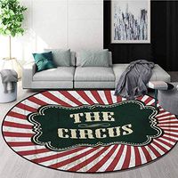 RUGSMAT Circus Small Round Rug Carpet,Classical Circus Show Event Advertisement Theme Antique Art Logotype Print Door Mat Indoors Bathroom Mats Non Slip,Diameter-31 Inch Ruby Cream Emerald