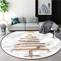 RUGSMAT Christmas Machine Washable Round Bath Mat,Driftwood Tree Nautical Design Non-Slip Fabric Round Rugs for Bedroom Round-55