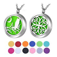 HOUSWEETY 2PCS Oil Diffuser Necklace, 316L Stainless Steel Aromatherapy Diffuser Locket Pendant Set with 12 Color Refill Pads