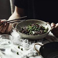 Hand Made Build Japanese-style Stoneware Bowl, Home Ceramics Round Bowl Hemp Rope Handle Make Old Ceramics Tableware 819 (Color : White)