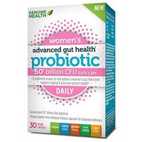 Genuine Health Advanced Gut Health Daily Probiotics for Women, 50 Billion CFU, 15 Diverse Strains, Vegan Delayed-Release Capsules, 30 Count