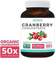 Organic Cranberry Pills - 50:1 Concentrate Equals 25,000mg of Fresh Cranberries (Vegan) for Kidney Cleanse & Urinary Tract Health - UTI Vitamins Support - Fruit Extract Supplement - 60 Capsules