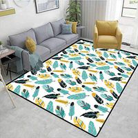Bigdatastore Feather Novelty Girls Bedroom Rug, Hand Drawn Retro Native American Motifs Doodle Collection, Fashionable High Class Living Bedroom Rugs(5'x 8')
