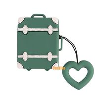 UnnFiko Mini Trunk Airpods Case, Super Cute 3D Cartoon Soft Silicone Protective Mini Bag Cute Creative Airpods 1 & 2 Charging Stand Cover with Finger Loop (Luggage Green, Airpods 1 & 2)