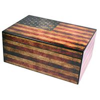 Quality Importers Trading Old Glory Humidor, Weathered American Flag, Glass Hygrometer, Spanish Cedar Tray with Divider, SureSeal Technology, Holds 25 to 50 Cigars