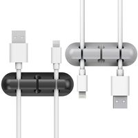 VSEER 2 Pack Cable Holder Clip R3 Cord Organizer - Cable Management - 6mm Wire Holder System - Rubber Adhesive Cord Hooks for Wall Desk Home, Office, Cubicle, Nightstand Accessories, Black+Grey