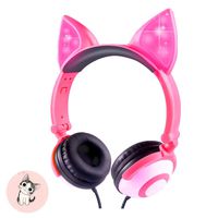 Kids Headphones,Snowwicase - Wired Headphones for Kids,with LED Glowing Cat Ears Headphones,Foldable Over-Ear Gaming Headsets for Kindle/iPad/Children/Teens/Boys/Girls (Rose)