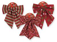 Set of 3 Large 12" Christmas Holiday Printed Burlap Type Fabric Bows for Tree Ornaments Gift Wrapping Decor