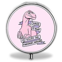 Compact 3 Compartment Medicine Case, IMLONE Customized Pink Dinosaur Pill Organizer Metal Pill Box Pill Container for Purse, Travelling and Daily Needs