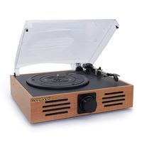 Looptone Wooden Record Player 3 Speed Turntable with Speakers FM Radio USB/SD Mp3 Play Headphone Jack and RCA line Output Natural Wood