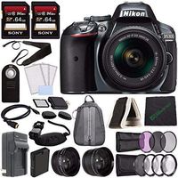 Nikon D5300 DSLR Camera with 18-55mm Lens (Grey) + Battery + Charger + Sony 64GB Card + HDMI + Backpack Case + Remote Bundle