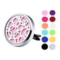 VALYRIA Stainless Steel Hollow Circle Car Air Freshener Aromatherapy Essential Oil Diffuser Locket with Vent Clip (Silver-38mm)
