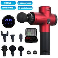 Handheld Powerful Electric Percussion Fascia Gun Massage Gun Cordless 24V Lithium Electric Muscle Relaxation Deep Tissue Device For Adults Athletes Ultra-Quiet With 6 Massage Heads Red