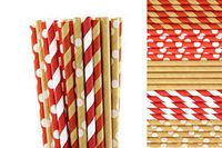 Christmas Kraft Paper Straws Mix - Red, White and Kraft - Stripes and Polka Dots (25)