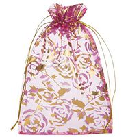 Moklove 100 Pack Sheer Organza Drawstring Bags Rose Floral Print Jewelry Pouches Candy Gift Bags Wedding Party Favor Mesh Christmas Pouches (Hot Pink, 4''x6'')