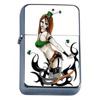 Irish Pin Up Girls Ireland Flip Top Oil Lighter S1 Smoking Cigarette Smoker Includes Silver Case