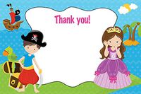 30 Blank Thank You Cards Notes Pirate Princess Kids Girl Boy Birthday Party + 30 White Envelopes
