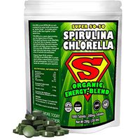 Spirulina Chlorella Cracked Cell Wall Super 50-50 Super-Pack 1,000 Tablets). Raw Organic Gluten-Free Non-GMO Green Superfood. High Protein, Chlorophyll & nucleic acids. No preservatives, No Fillers