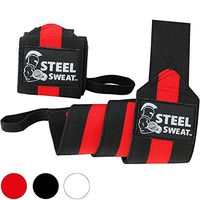 Steel Sweat Wrist Wraps - Best for Weight Lifting, Powerlifting, Gym and Crossfit Training - Heavy Duty Support - Black/Red 24"
