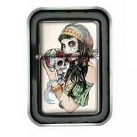 Windproof Refillable Oil Lighter with Tin Gift Box Skull Design-001