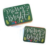 Christmas House Set of 2 Festive Holiday Nesting Tin Boxes with Hinged Lids