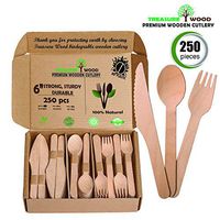 Treasure Wood -Premium Disposable Wooden Cutlery Set|250Count Of Forks 100 Knives100 Spoon 50|100% natural compostable biodegradable utensils alternative to plastic -Eco friendly party set