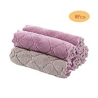 Meltset M Microfiber Kitchen Cloth Dish Towels - 8Pcs Super Absorbent Dishcloths - Premium Non-Stick Oil Coral Velvet Dishtowels - Washable Fast Drying Household Cleaning Wiping Tools, PurpleGray