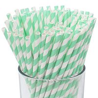 Just Artifacts 100pcs Premium Biodegradable Striped Paper Straws (Striped, Seafoam)