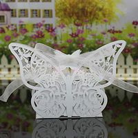 20Pcs Butterfly Sweet Candy Gift Boxes w Ribbon Wedding Party favor Choose Color |Color - White|