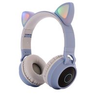 Kids Bluetooth 5.0 Cat Ear Headphones Foldable On-Ear Stereo Wireless Headset with Mic LED Light and Volume Control Support FM Radio/TF Card/Aux in Compatible with Smartphones PC Tablet (Blue)